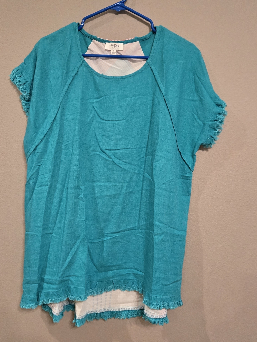 Umgee Green Patchwork Stripe Top Size L